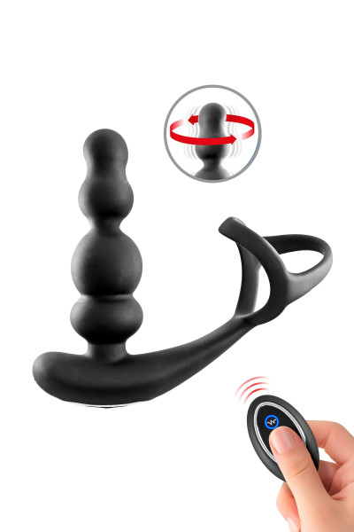 Stimulateur de prostate vibrant avec rotation et double cockring